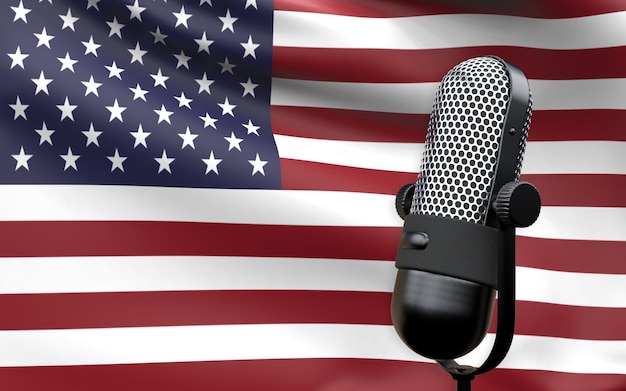 Photo united states of america usa flag with microphone 3d rendering image