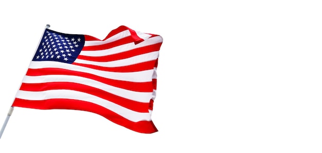 Photo united states of american flag on white background free space on right side for text