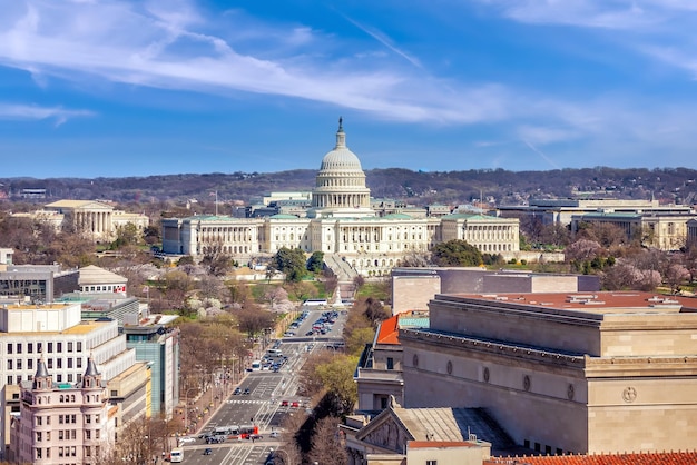 Foto l'edificio del campidoglio degli stati uniti a washington dc, punto di riferimento americano