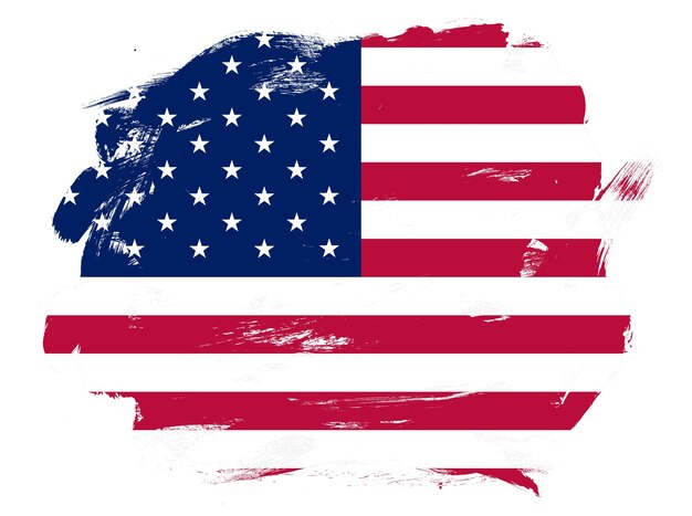 United states flag on abstract painted white stroke brush background