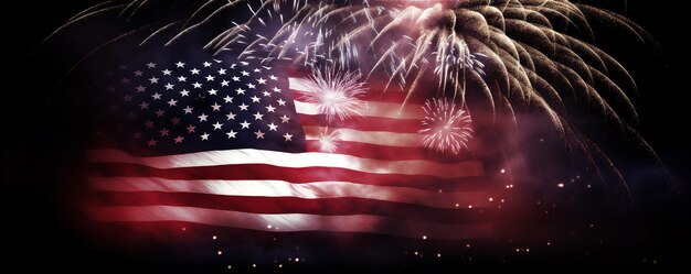 写真 アメリカ合衆国国旗 アメリカ合衆国独立記念日7月4日の花火の背景