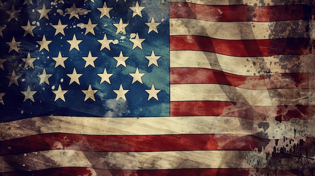 独立記念日のお祝いの背景として最適なグランジ背景の米国国旗 生成 AI