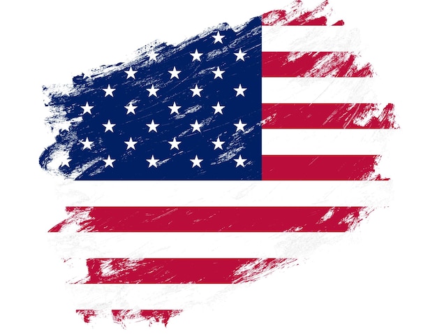 United states flag painted on a grunge brush stroke white background