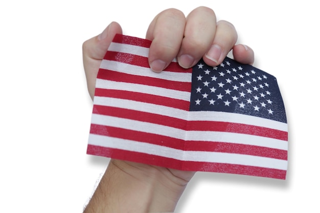 United States flag in a persons hand