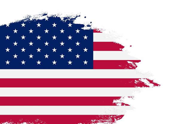 United States flag on a stained stroke brush painted isolated white background with copy space