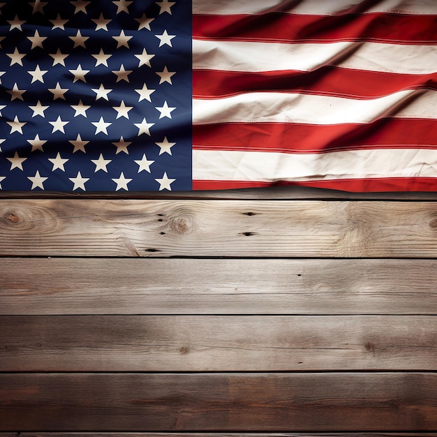 United States Flag On Wooden Background