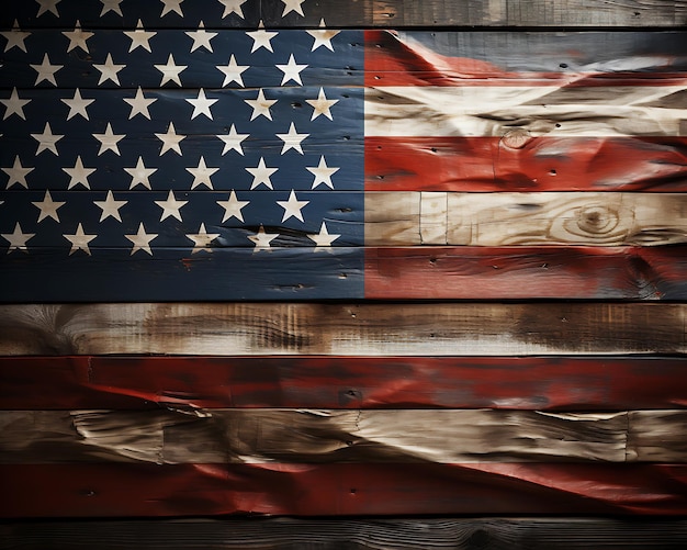 United States Flag On Wooden Background