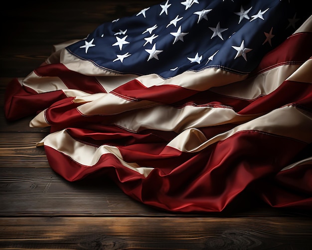 United States Flag On Wooden Background