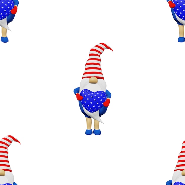 United States Independence Day gnome striped hat seamless pattern 4th of July national USA flag holiday fabric design