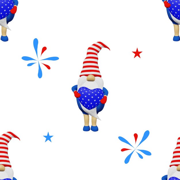 United States Independence Day gnome striped hat seamless pattern 4th of July national USA flag holiday fabric design