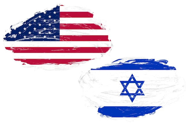 United states and israel flag together on a white stroke brush background