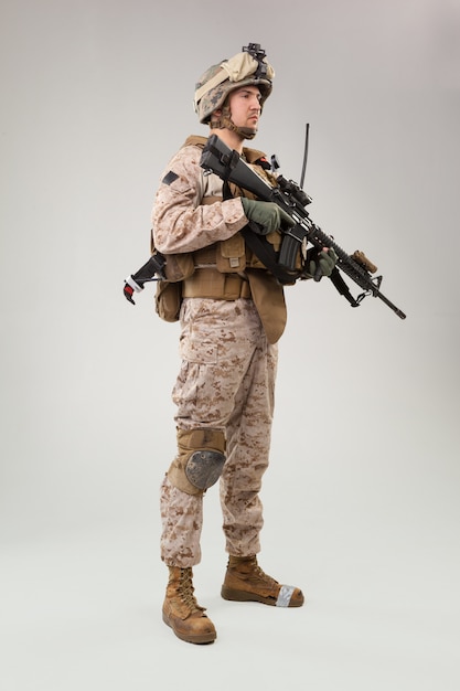 United states Marine Corps special operations command  raider with weapon.