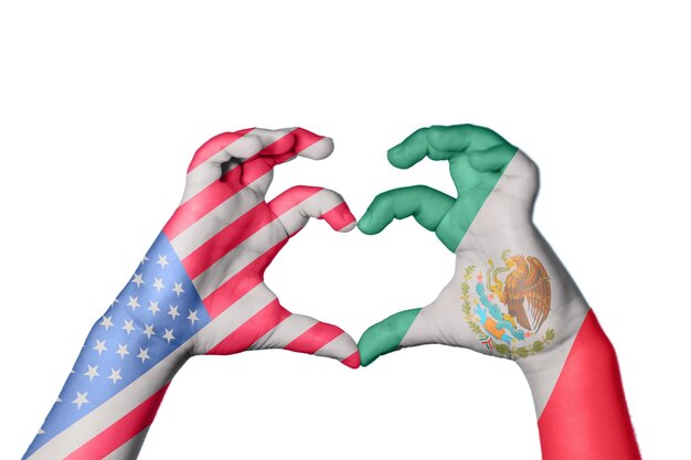 Photo united states mexico heart hand gesture making heart clipping path