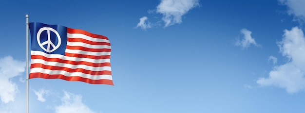 Photo united states peace flag isolated on a blue sky horizontal banner