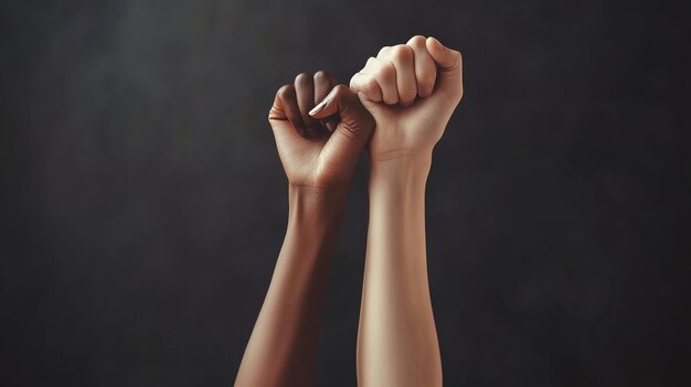 unity in diversity as hands of different skin tones are raised together in a powerful display of solidarity and strength