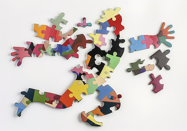 Unity in diversity a colorful human figure assembled from puzzle pieces symbolizing cooperation