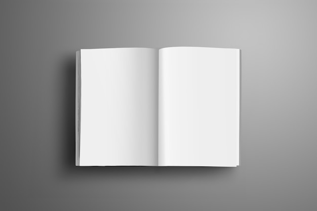 Universal blank opened A4, (A5) brochure with soft realistic shadows isolated on gray surface. Top of view.