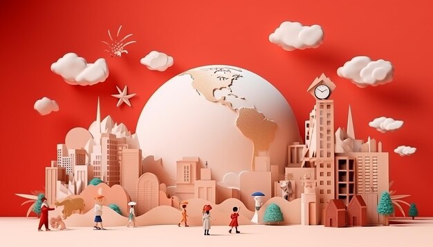 Universal childrens day poster background 3d art minimal