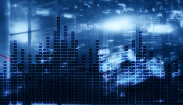 Universal Finance Zakelijke achtergrond Diagrammen op de achtergrond van het stadskantoor