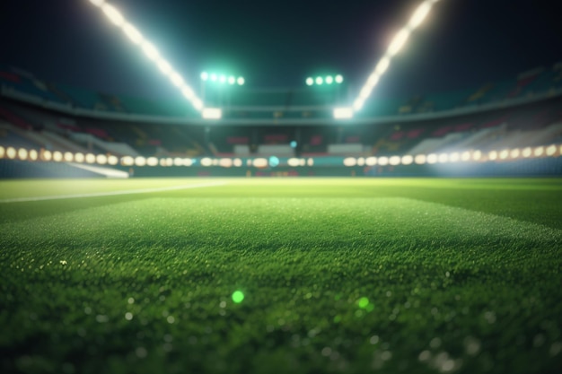 Universal grass field stadium illuminated by sports stadium lights