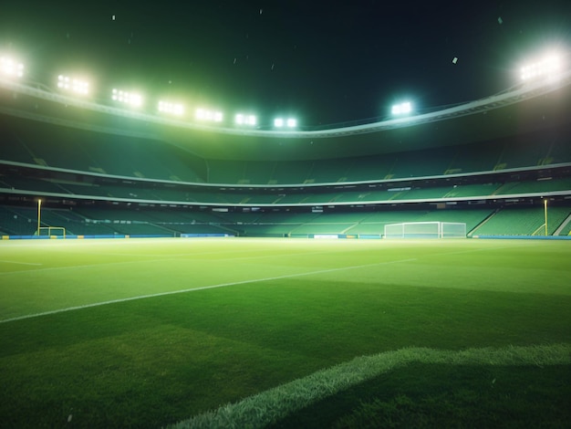 Universal grass field stadium illuminated by sports stadium lights
