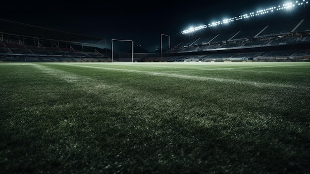 Универсальный травяной стадион, освещенный прожекторами Ал сгенерирован