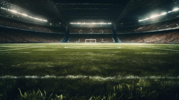 Universal grass stadium illuminated by spotlights Al generated