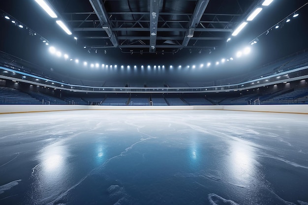 Фото Универсальный травяной стадион, освещенный прожекторами и пустая зеленая игровая площадка
