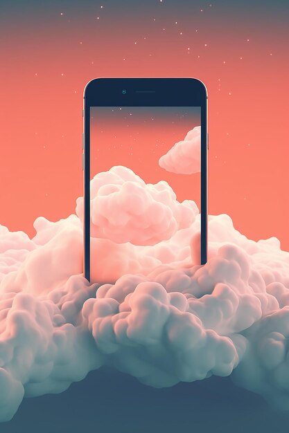 Foto un universo di cloud in stile minimal su uno schermo di telefono