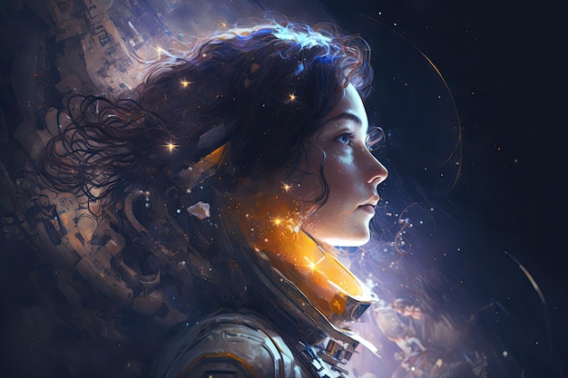 Universe girl in space with her head in space