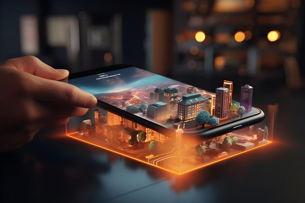 Photo universe inside a phone concept showing volacno and inside of a luxury home generated by ai