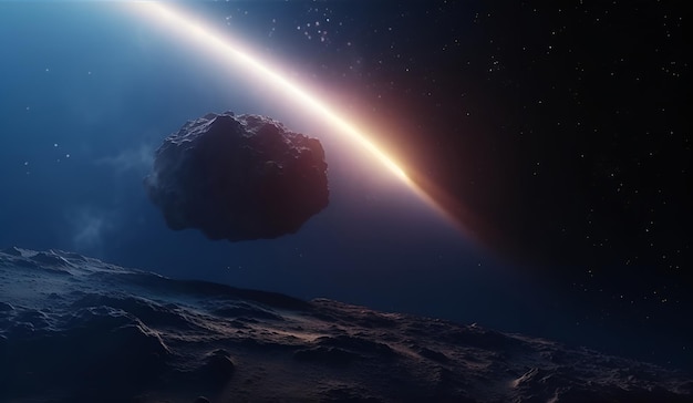 Universe scene with asteroid in outer space AI generated