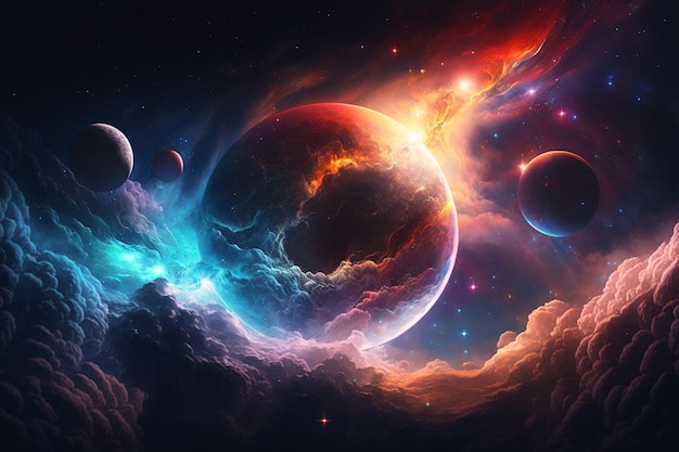 Universe scene with planets stars and galaxies in outer space showing the beauty of space exploration Art wallpaper Image is AI generated