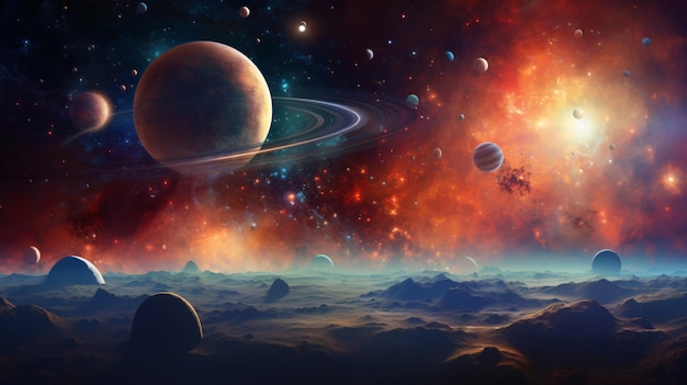 Universe scene with planets stars and galaxies