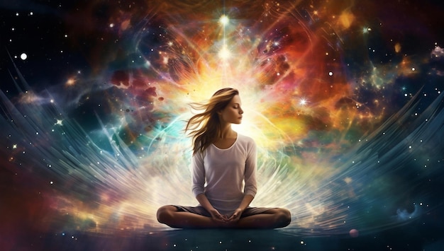 Photo universe yoga lotus meditating star spirituality zen silhouette space energy