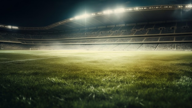 Universeel grasstadion verlicht door schijnwerpers Al gegenereerd