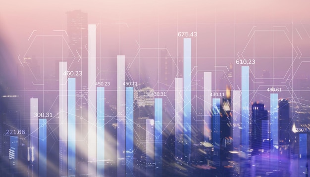 Universele achtergrond Diagrammen met cijfers op de achtergrond van de stad
