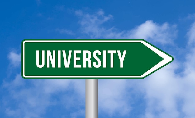 Universitair verkeersbord op de achtergrond
