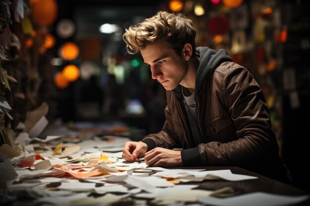 Foto universitaire student ondergedompeld tussen boeken en generatieve ia van technologie