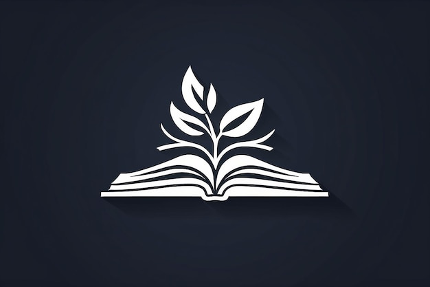 University education icon design with open book and laurel branch with shadow Simple vector logo