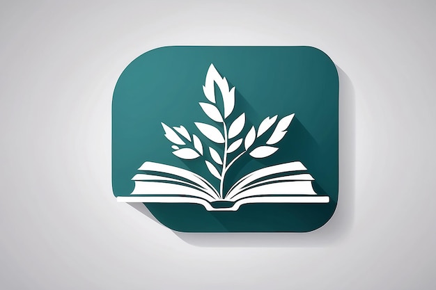 University education icon design with open book and laurel branch with shadow Simple vector logo