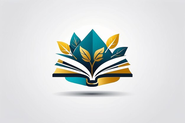 University education icon design with open book and laurel branch with shadow Simple vector logo