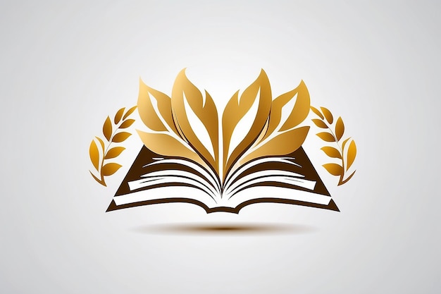 University education icon design with open book and laurel branch with shadow Simple vector logo