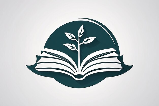 University education icon design with open book and laurel branch with shadow Simple vector logo