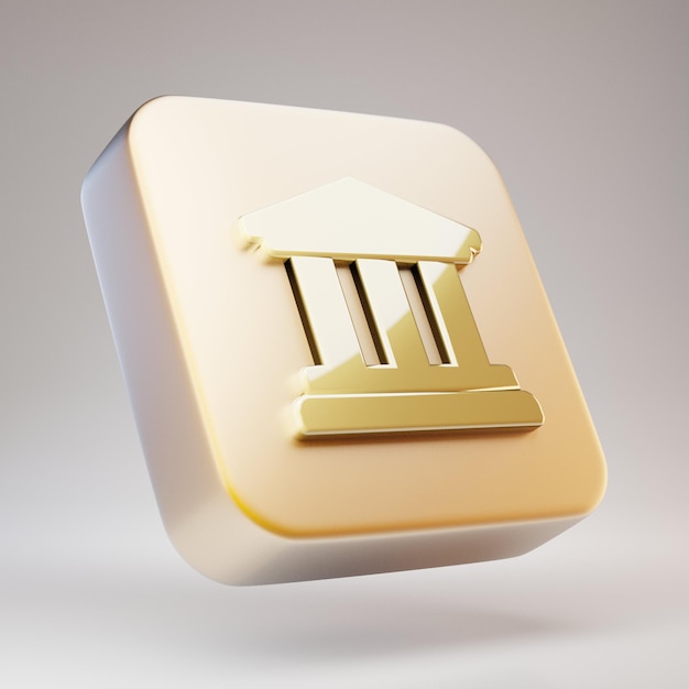 University icon. Golden University symbol on matte gold plate. 3D rendered Social Media Icon.