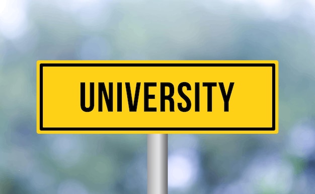 University road sign on blur background