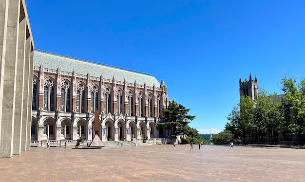 University of washington library with mount rainier in the background