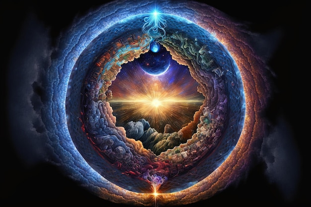 Universum kosmos Meditatie achtergrond chakra's prana de geest van God en spiritualiteit Generatieve AI
