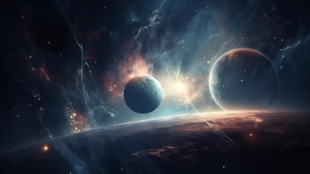 Universumscène met planeten, sterren en melkwegstelsels AI generatief