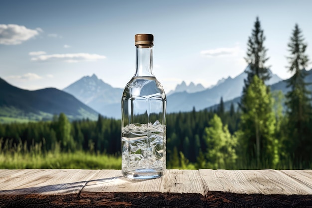 An Unlabeled Bottle Of Vodka With Picturesque Rustic Background Generative AI